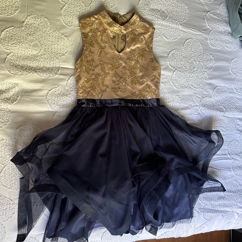 Gold & Navy Girls Formal Dress